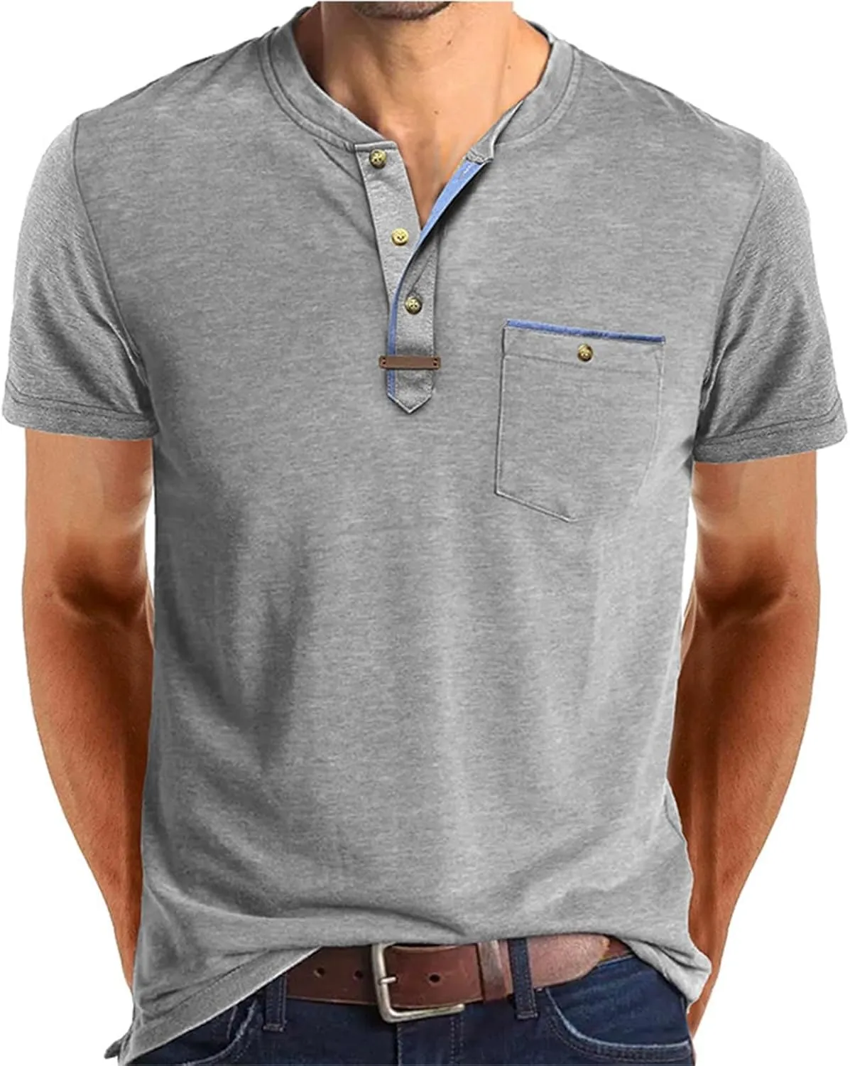 2025 Henley Shirts for Men Short Sleeve Casual T-Shirts Fashion Basic Summer Classic Lightweight Tee Tops with Pocket