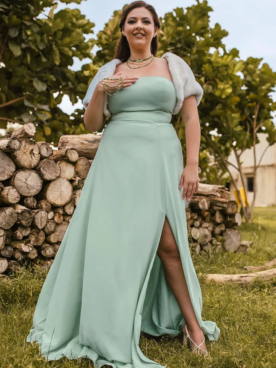 2025 Plus Size Sage Green Bridesmaid Dresses Chiffon Puffed Sleeves