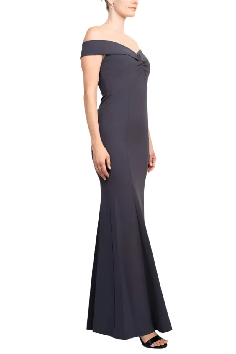 Aidan Mattox Off-Shoulder Crossed Front Zipper Back Mermaid Solid Crepe Dress