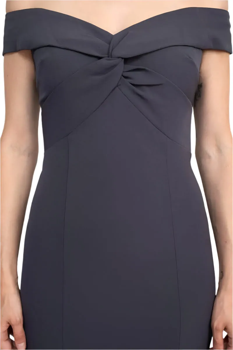 Aidan Mattox Off-Shoulder Crossed Front Zipper Back Mermaid Solid Crepe Dress