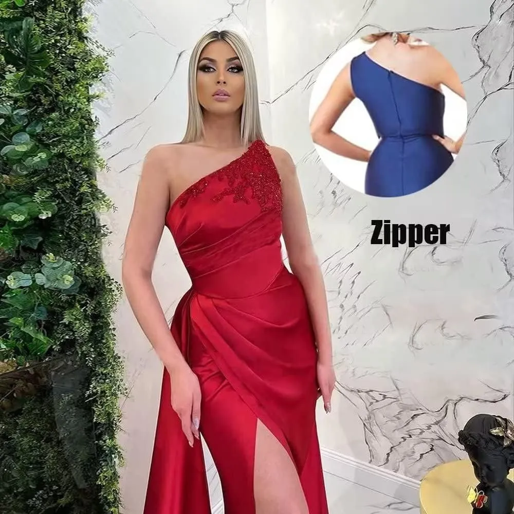 Appliques Mermaid Bridesmaid Dresses One Shoulder Prom Dress for Women Bodycon Formal Evening Gown with Slit