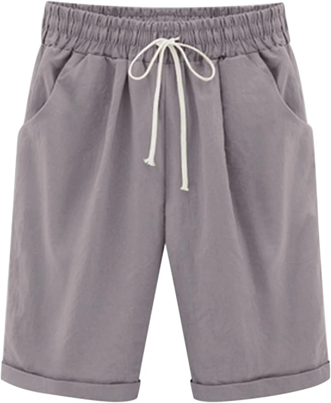 Bermuda Shorts for Women Knee Length Summer Casual Drawstring High Elastic Waist Beach Short with Pockets