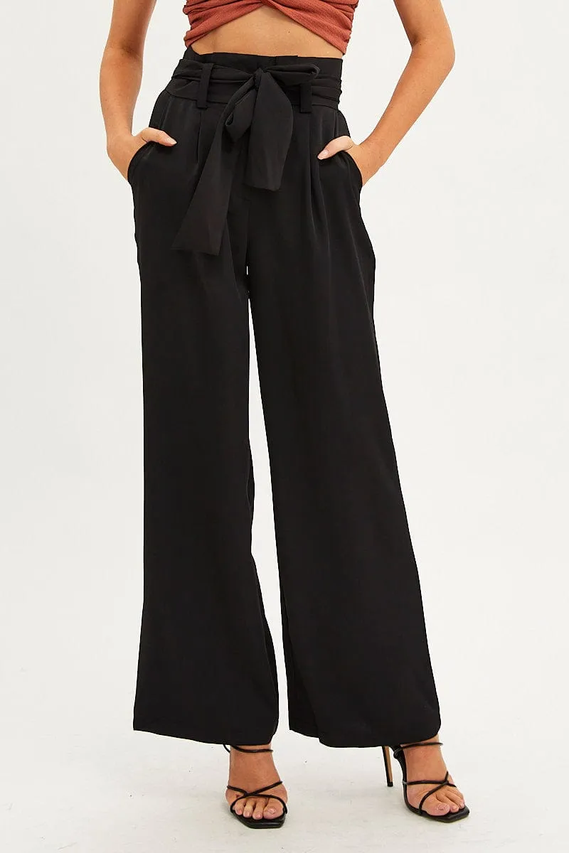 Black Wide Leg Pants High Rise Paperbag