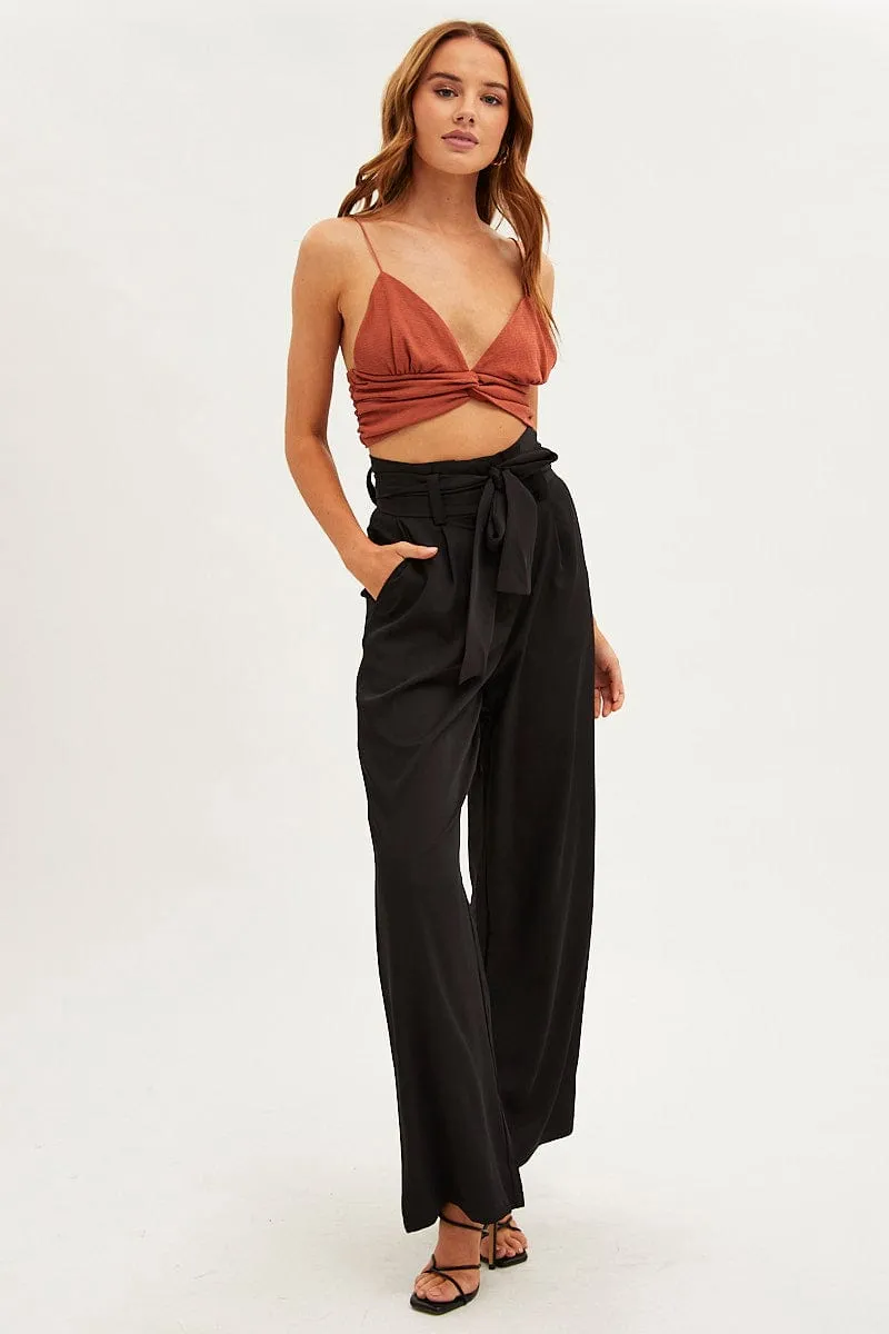 Black Wide Leg Pants High Rise Paperbag