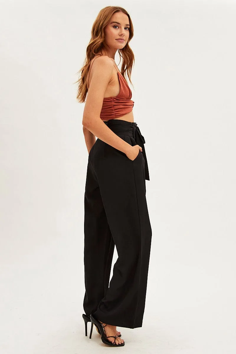 Black Wide Leg Pants High Rise Paperbag