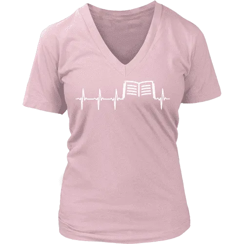 Book heart pulse V-neck
