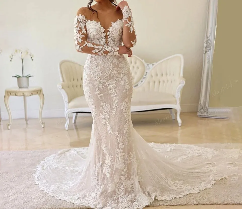 Dramatic 3D Floral Applique Mermaid Wedding Gown All Sizes/Colors