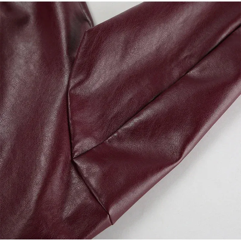 Fashion Lapel Leather Bomber Jacket Women Loose Zipper Long Sleeves Locomotive Coat 2024 Autumn New Lady High Street Outerwear