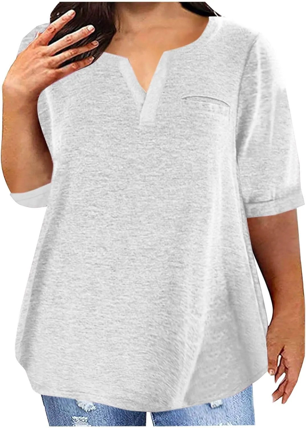 Half Sleeve Plus Size Tops for Women Notched V Neck Casual Loose Fit Tshirts Oversized Spring Summer Going Out Tees