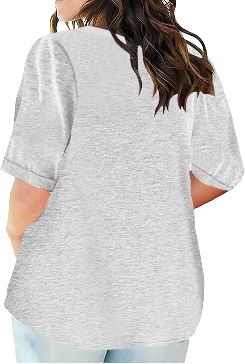 Half Sleeve Plus Size Tops for Women Notched V Neck Casual Loose Fit Tshirts Oversized Spring Summer Going Out Tees
