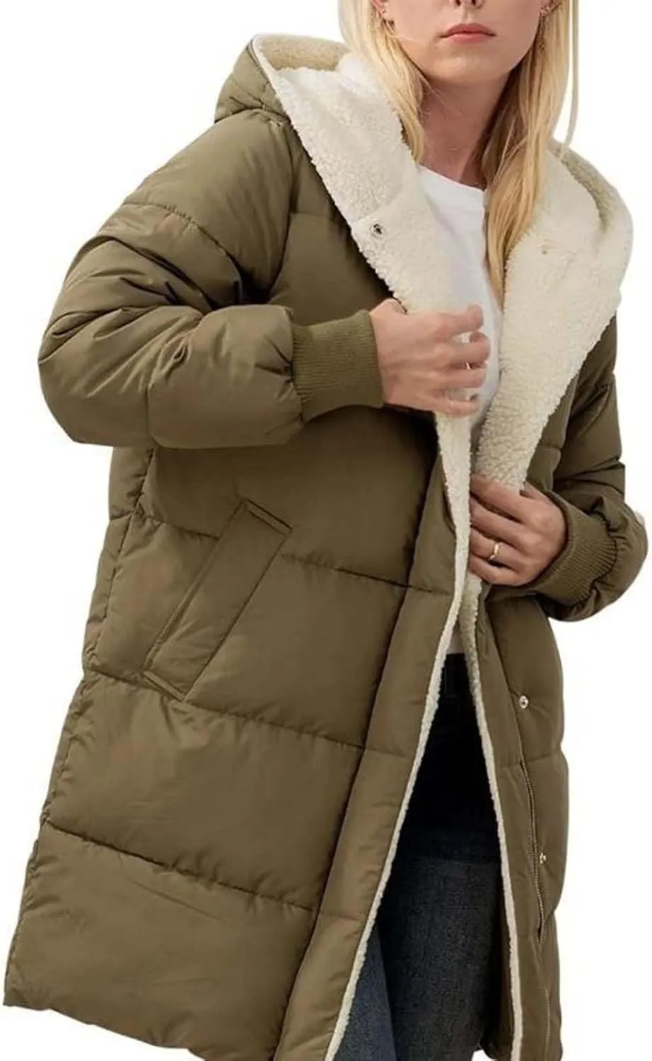 Heavyweight Outerwear Coat for Women Long Sleeve Outwear Full Zipper Solid Coat Winter Puffer Jacket Coats with