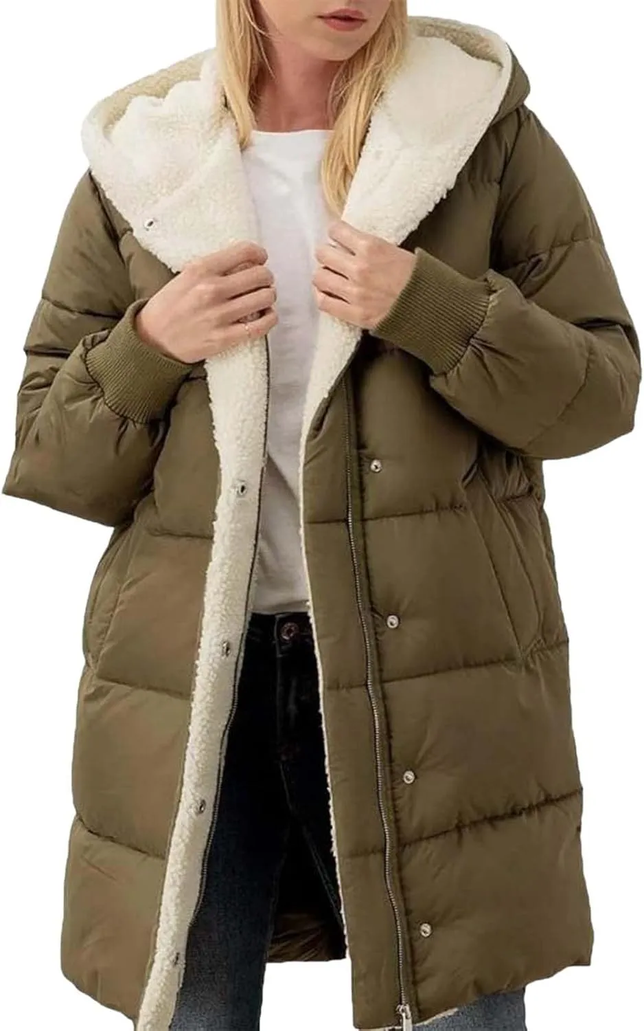 Heavyweight Outerwear Coat for Women Long Sleeve Outwear Full Zipper Solid Coat Winter Puffer Jacket Coats with