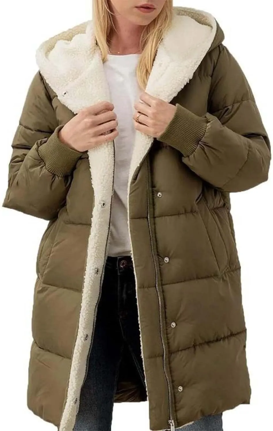 Heavyweight Outerwear Coat for Women Long Sleeve Outwear Full Zipper Solid Coat Winter Puffer Jacket Coats with