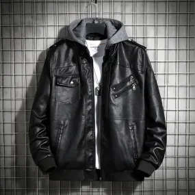 Hooded Leather Jacket Men's Jacket Winter PU Leather Coat Teenage Jackets Men's Motorcycle Leather Coat