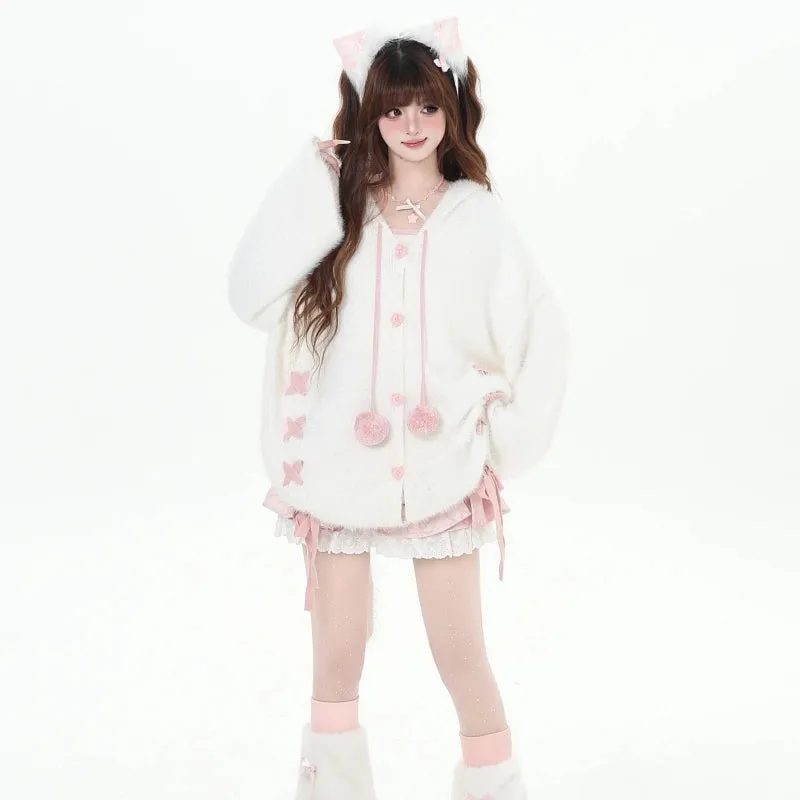 Kawain Sweet Girl Style Rabbit Ear Hooded Coat