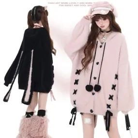 Kawain Sweet Girl Style Rabbit Ear Hooded Coat