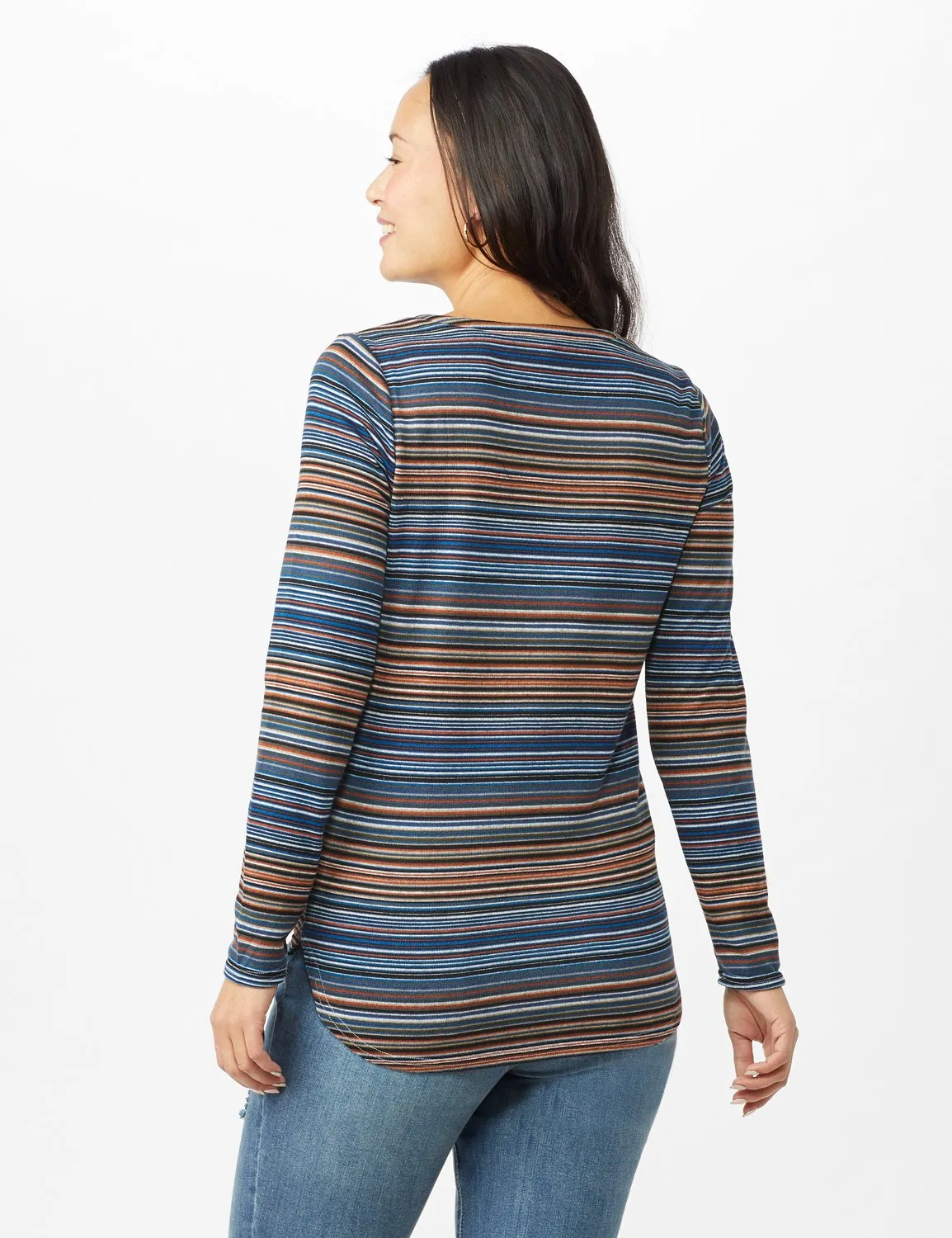 Lace Up V Neck Multi Stripe