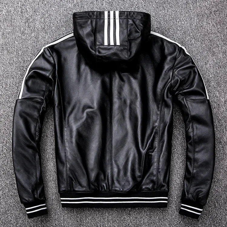Leather Jacket 100% Natural Sheepskin Real Leather Jackets Man Designer Coat Hooded