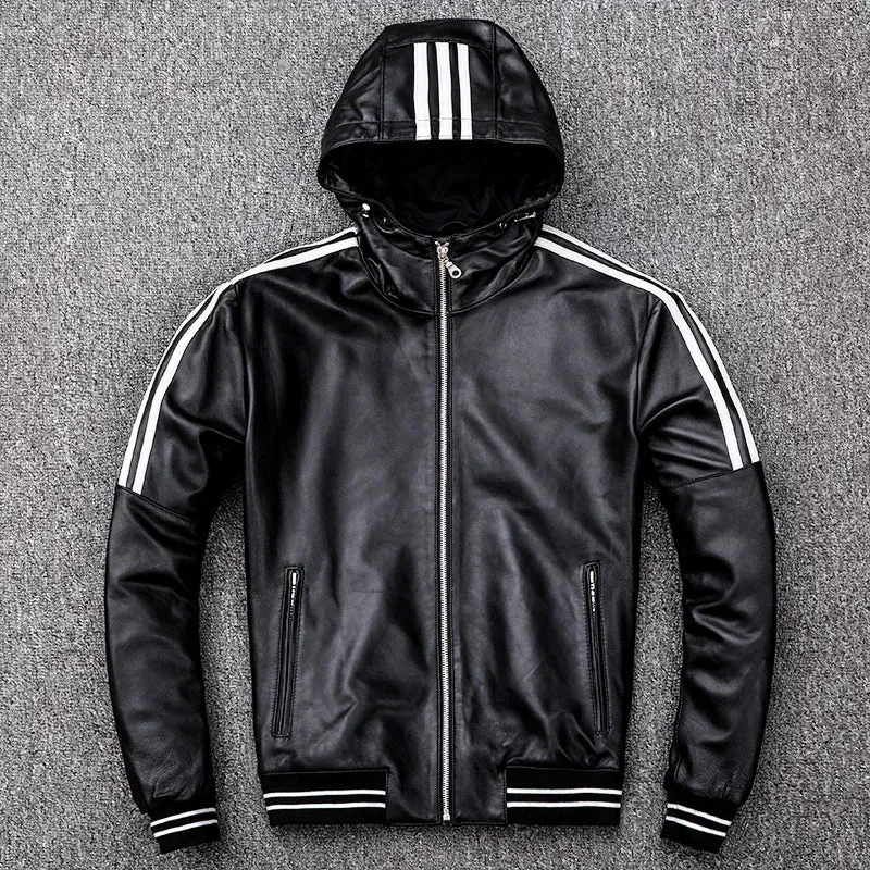 Leather Jacket 100% Natural Sheepskin Real Leather Jackets Man Designer Coat Hooded