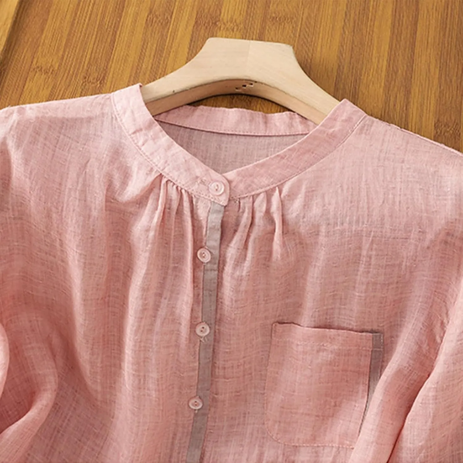 Linen Cotton Flowy Tops for Women Vintage Casual Shirt Dressy Button Up Blouse Cool 3/4 Sleeve Work Tees Summer