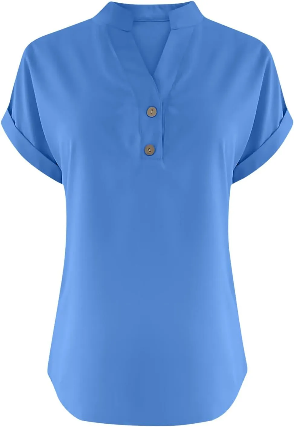 Linen Top for Women Plus Size Button Down Shirts Rolled Short Sleeve Blouse Cotton V Neck T Shirt Summer Travel Tees