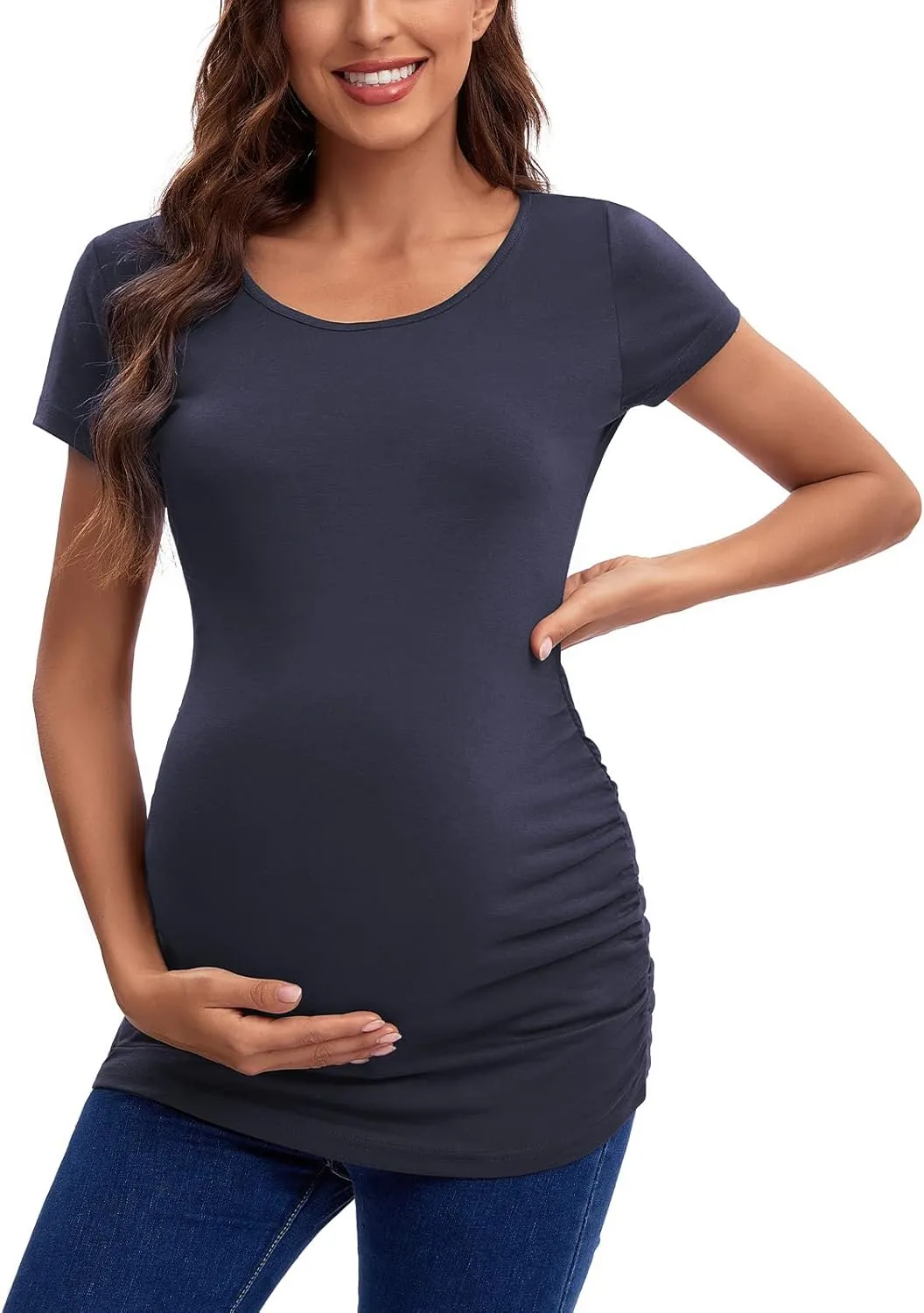 Liu & Qu Women's Maternity Classic Side Ruched T-Shirt Tops Mama Pregnancy Clothes