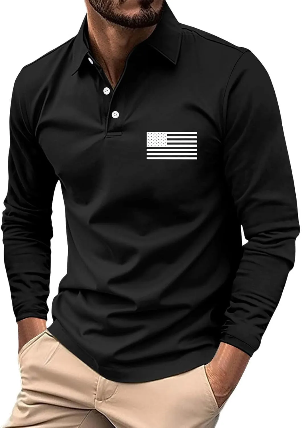 Long Sleeve Polo Shirts for Men Fashion America Flag Graphic Golf T Shirts Oversized Classic Work Office Pullover Top