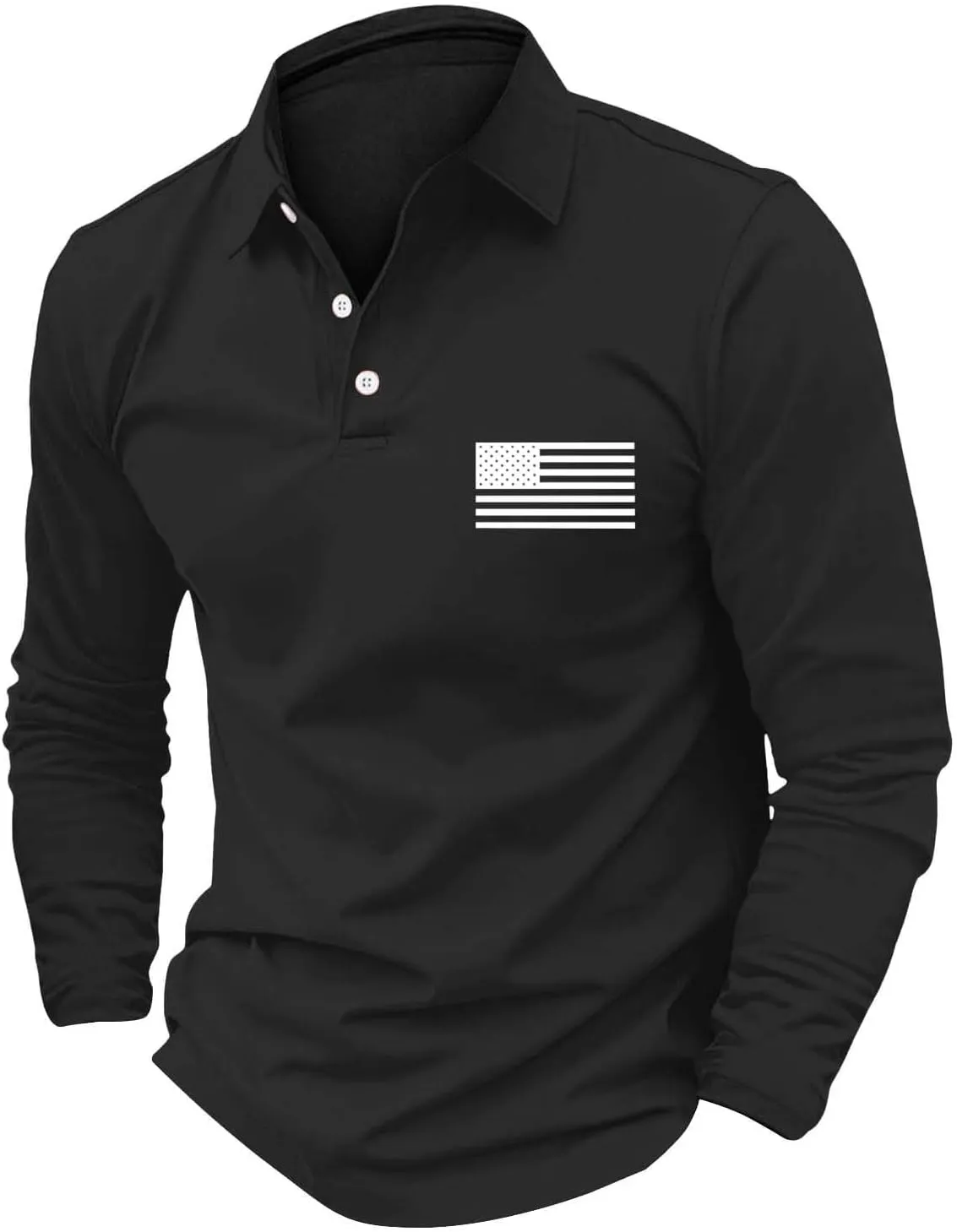 Long Sleeve Polo Shirts for Men Fashion America Flag Graphic Golf T Shirts Oversized Classic Work Office Pullover Top