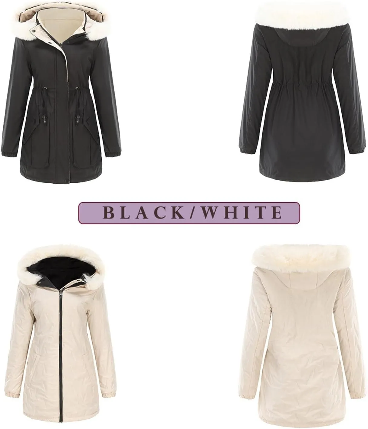Long Winter Coats for Women Thicken Fleece Parkas Fashion Warm Puffer Coat Casual Reversible Down Jacket with Hood