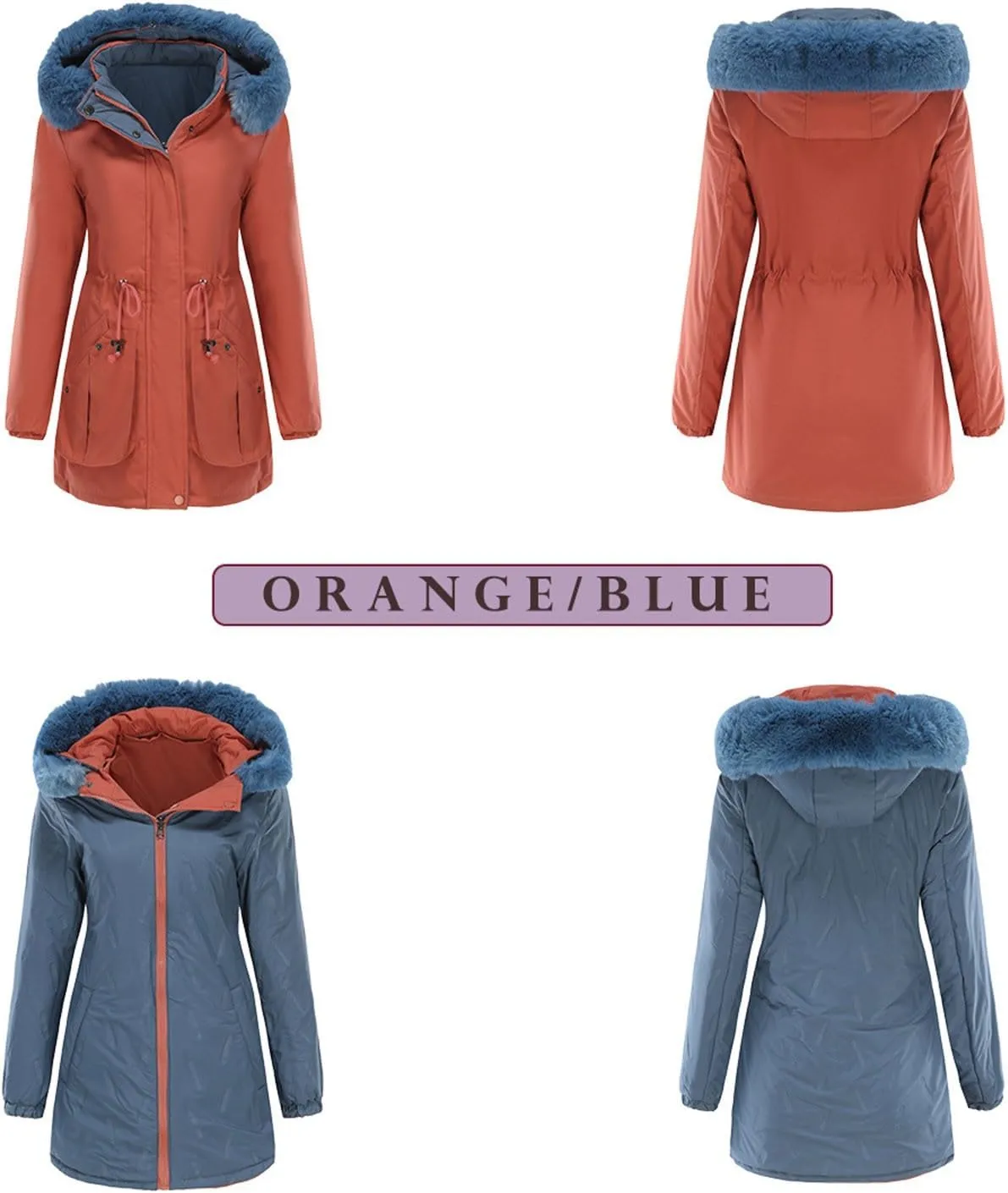 Long Winter Coats for Women Thicken Fleece Parkas Fashion Warm Puffer Coat Casual Reversible Down Jacket with Hood
