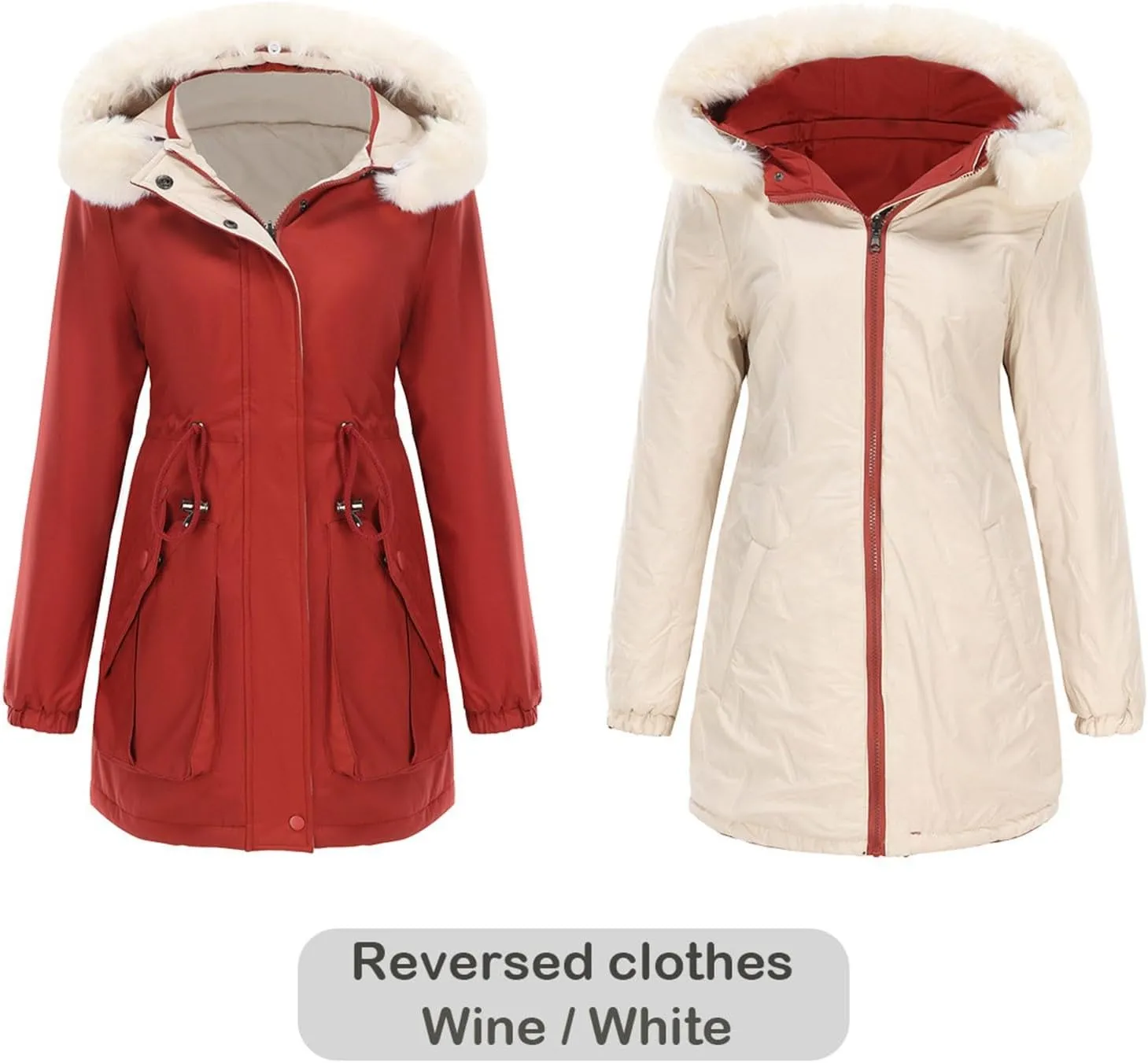 Long Winter Coats for Women Thicken Fleece Parkas Fashion Warm Puffer Coat Casual Reversible Down Jacket with Hood