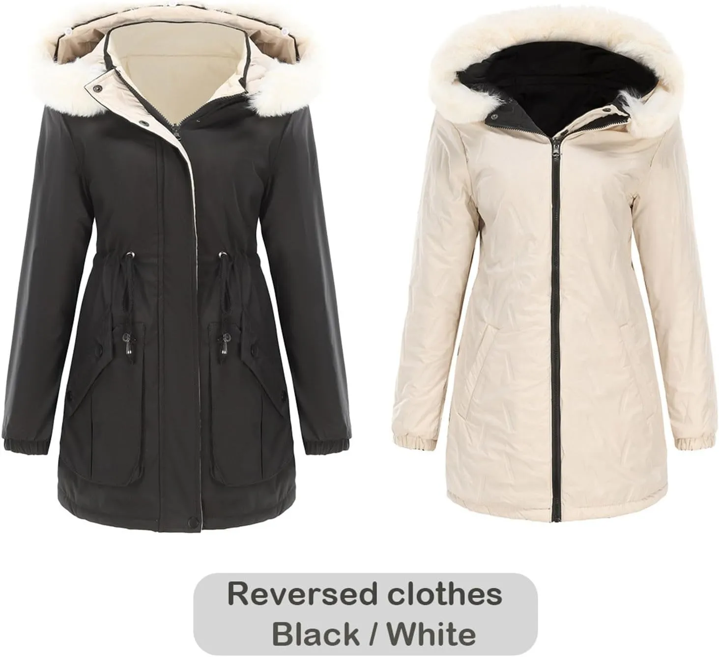 Long Winter Coats for Women Thicken Fleece Parkas Fashion Warm Puffer Coat Casual Reversible Down Jacket with Hood