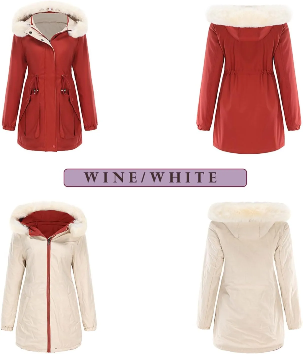 Long Winter Coats for Women Thicken Fleece Parkas Fashion Warm Puffer Coat Casual Reversible Down Jacket with Hood