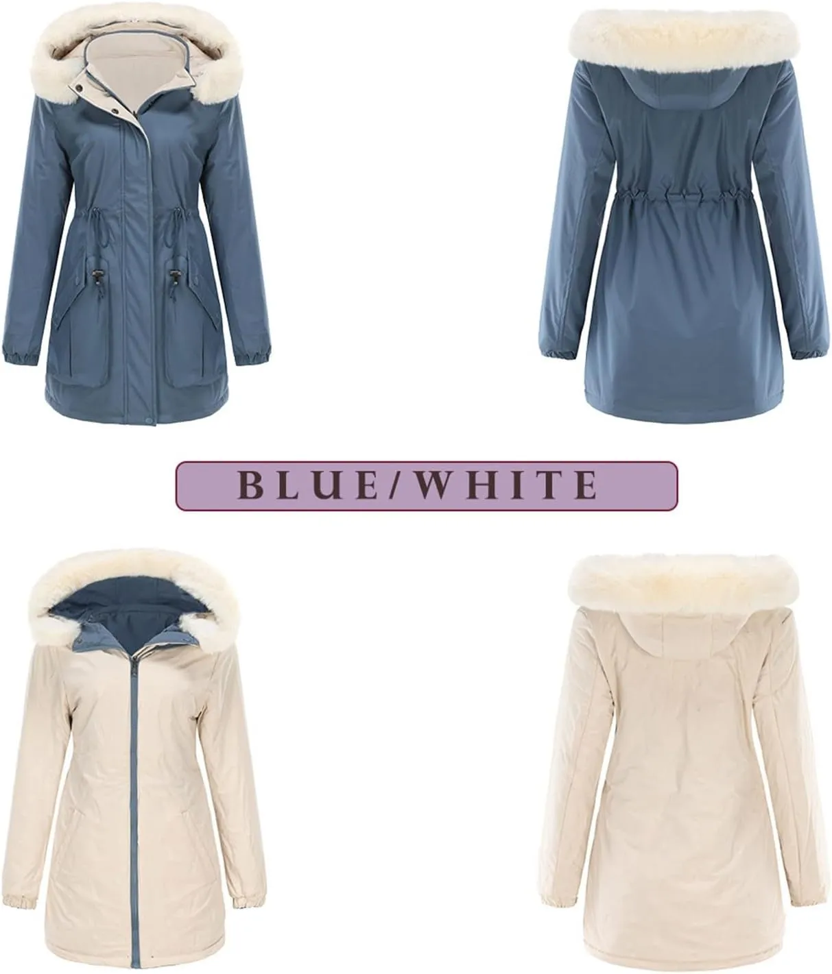 Long Winter Coats for Women Thicken Fleece Parkas Fashion Warm Puffer Coat Casual Reversible Down Jacket with Hood