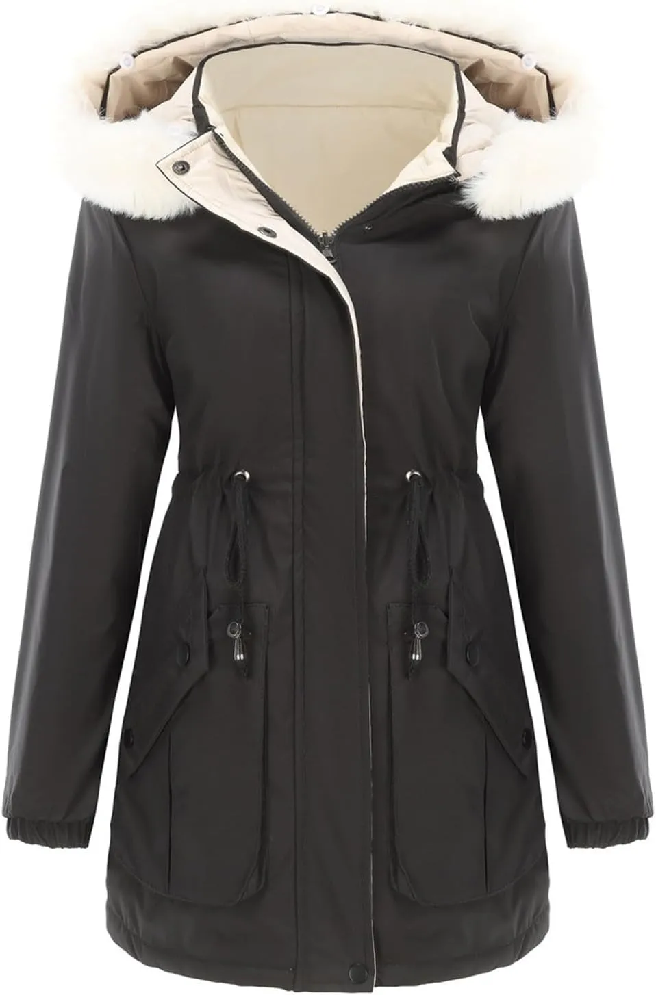 Long Winter Coats for Women Thicken Fleece Parkas Fashion Warm Puffer Coat Casual Reversible Down Jacket with Hood