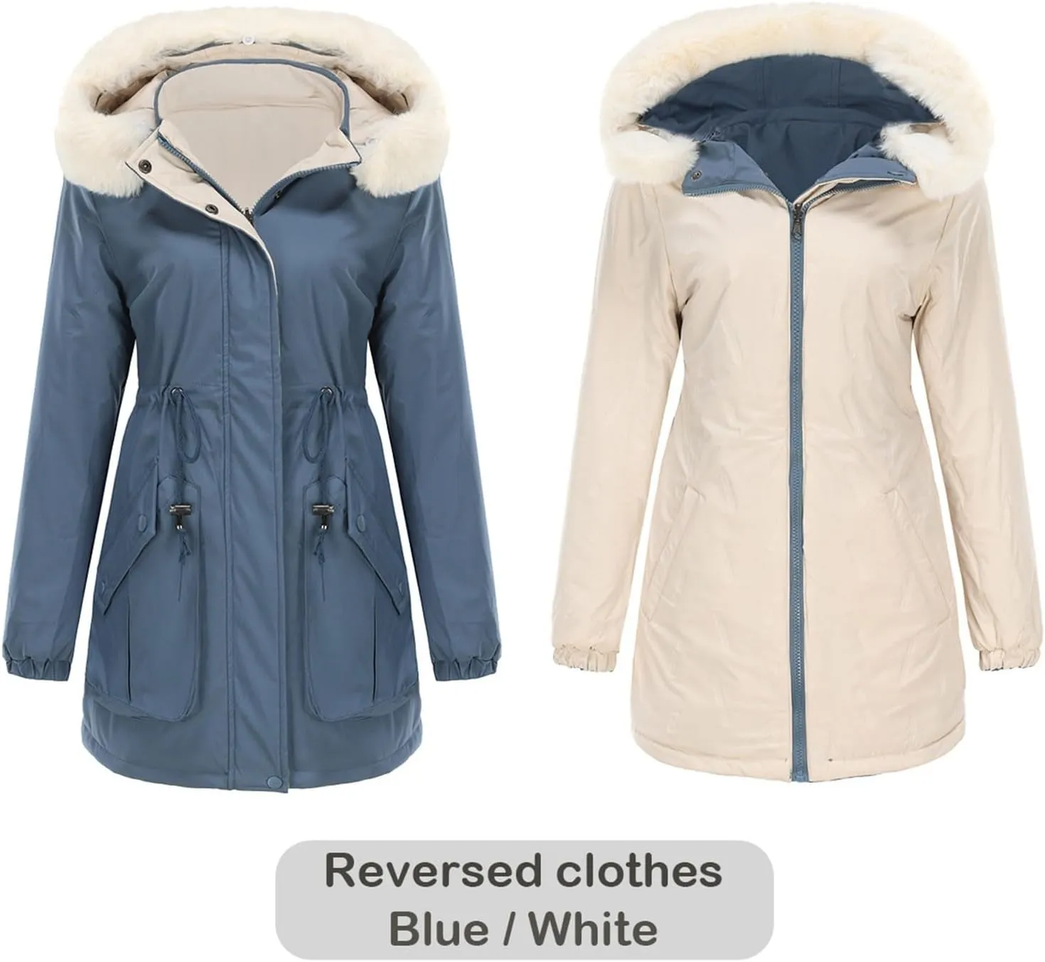 Long Winter Coats for Women Thicken Fleece Parkas Fashion Warm Puffer Coat Casual Reversible Down Jacket with Hood