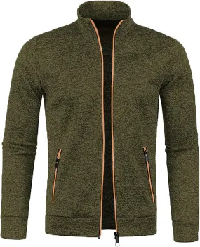 Men's 2024 Long Sleeve Cardigan Sweaters Big and Tall Coats Full Zip Up Stand Collar Knitted Jackets with Pockets