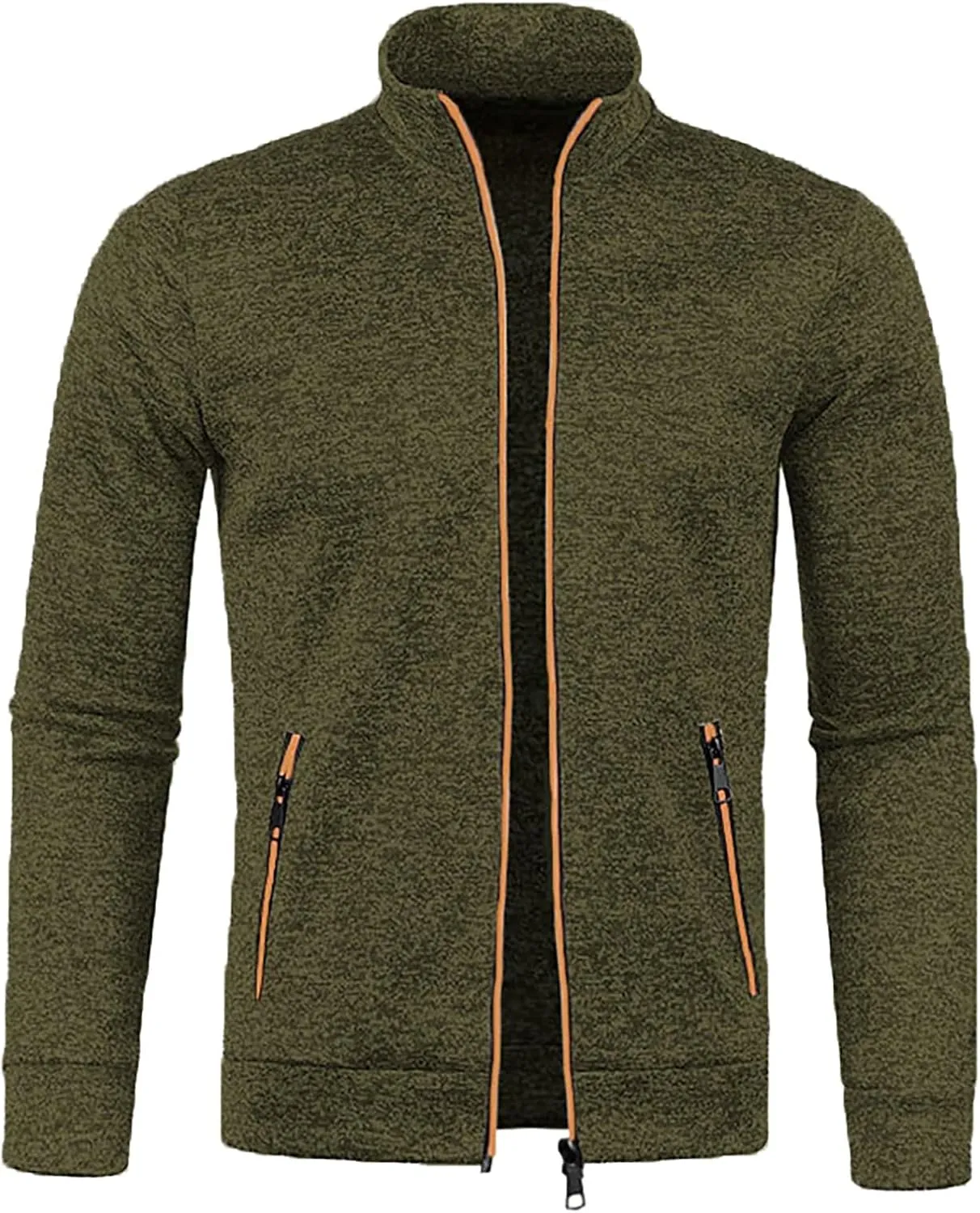 Men's 2024 Long Sleeve Cardigan Sweaters Big and Tall Coats Full Zip Up Stand Collar Knitted Jackets with Pockets