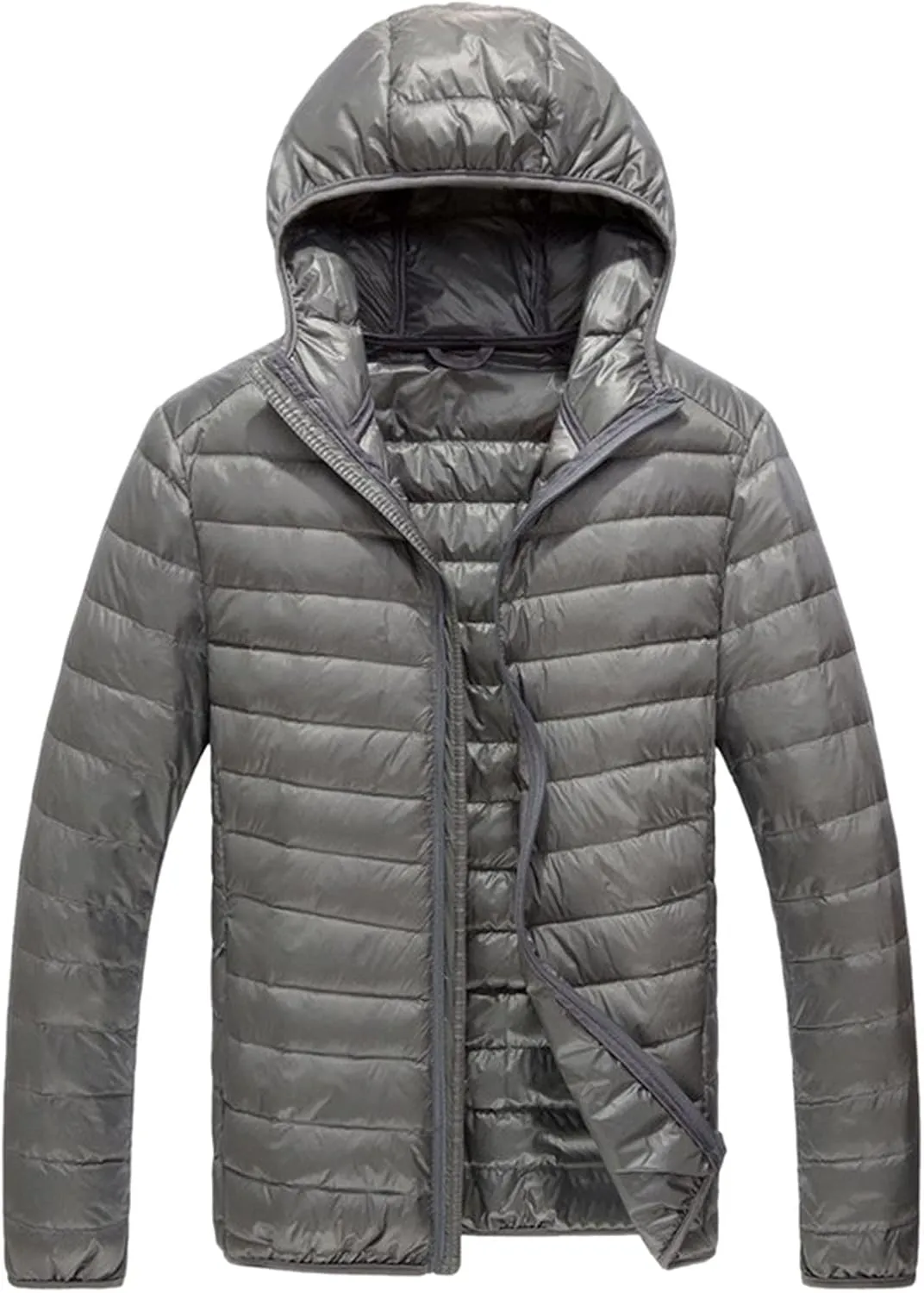 Mens Packable Hoodies Down Puffer Jacket Zip Up Lightweight Winter Puffy Coats for Outdoors Snow Ski Hiking Travel