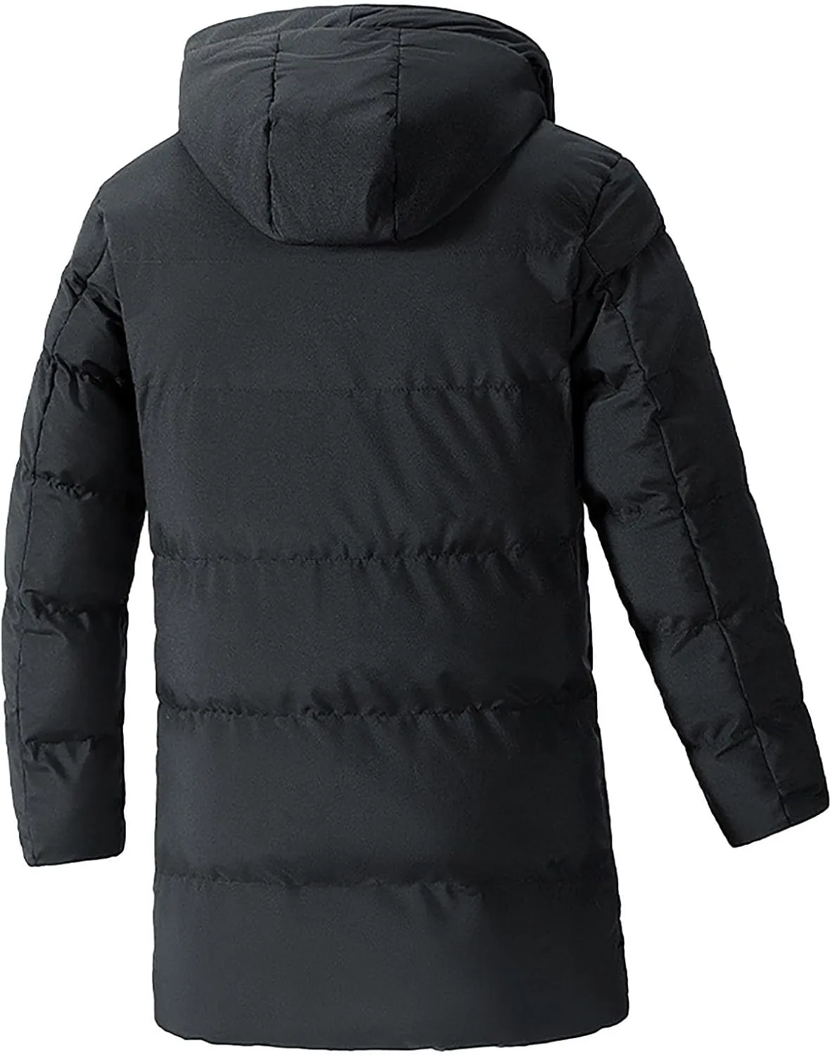 Mens Winter Jackets with Hood Full Zip Windproof Warm Padded Puffer Jacket Plus Size Lightweight Mid-Length Loose Down Coats