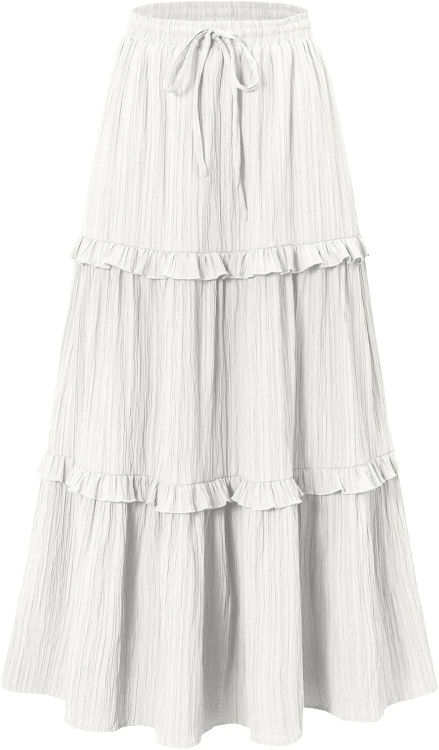 Oplxuo Maxi Skirts for Women High Waisted Elastic Drawstring Tiered Ruffle Maxi Skirt Solid Summer Vacation Casual Skirts