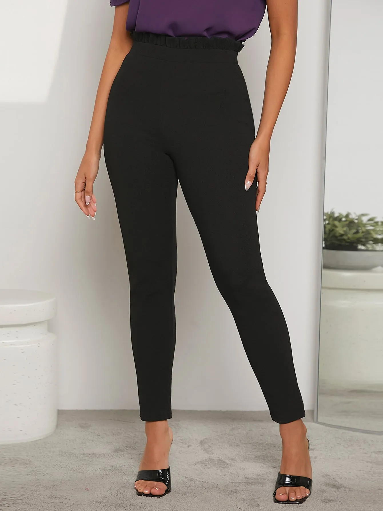 Paperbag Waist Plain Pants