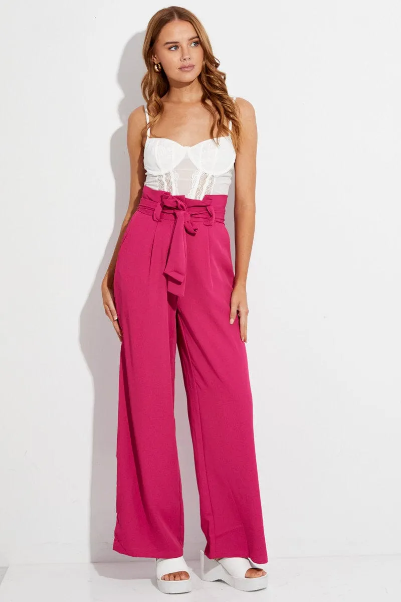 Pink Wide Leg Pants High Rise Paperbag