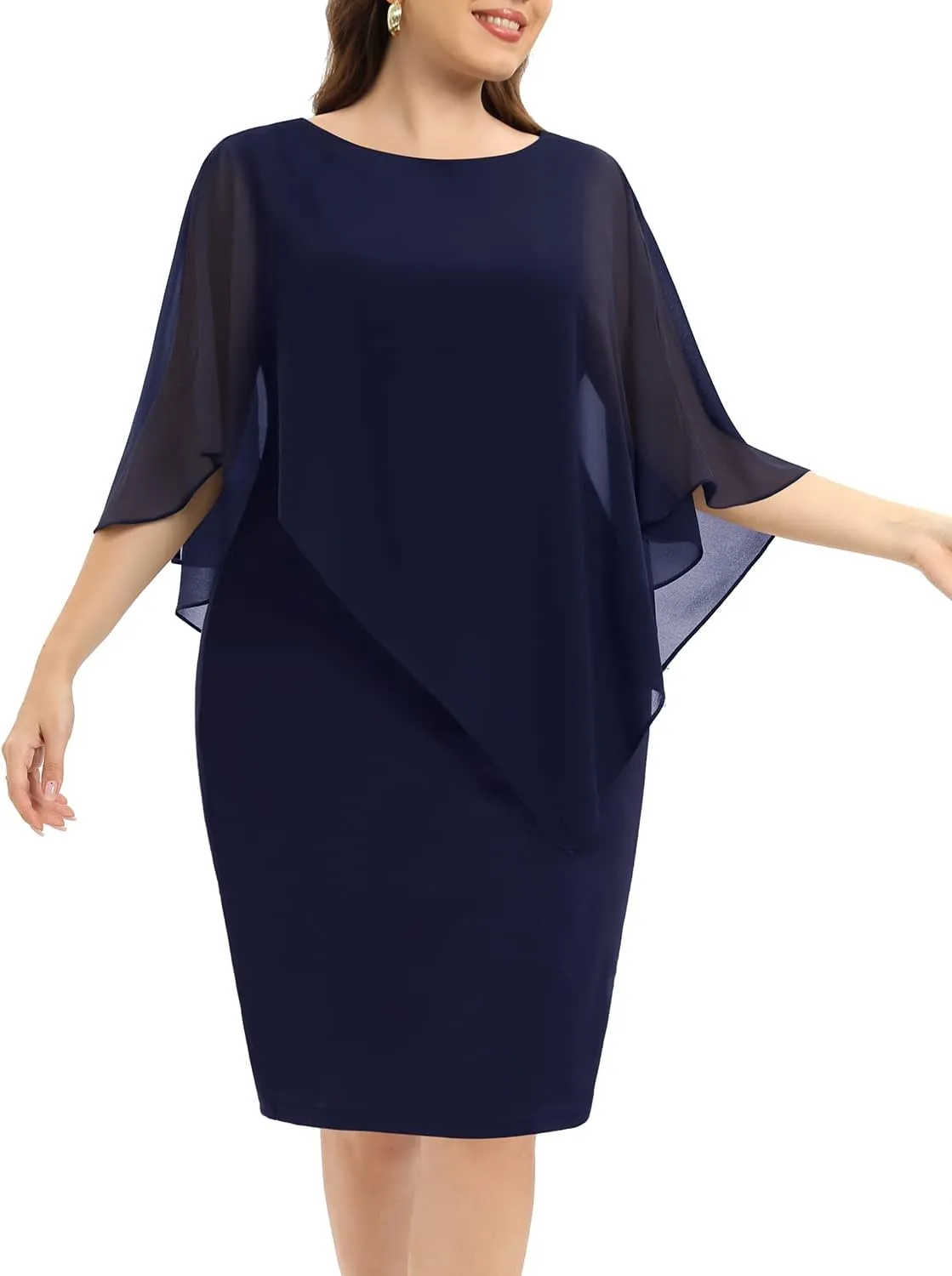 Plus Size Dresses Wedding Guest - Mother of The Bride Cocktail Semi Formal Cape Dresses