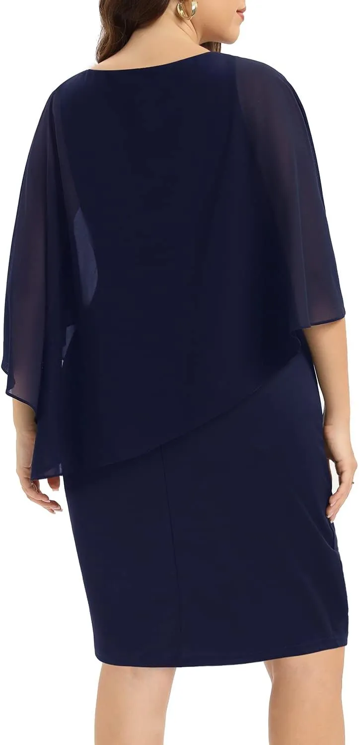 Plus Size Dresses Wedding Guest - Mother of The Bride Cocktail Semi Formal Cape Dresses
