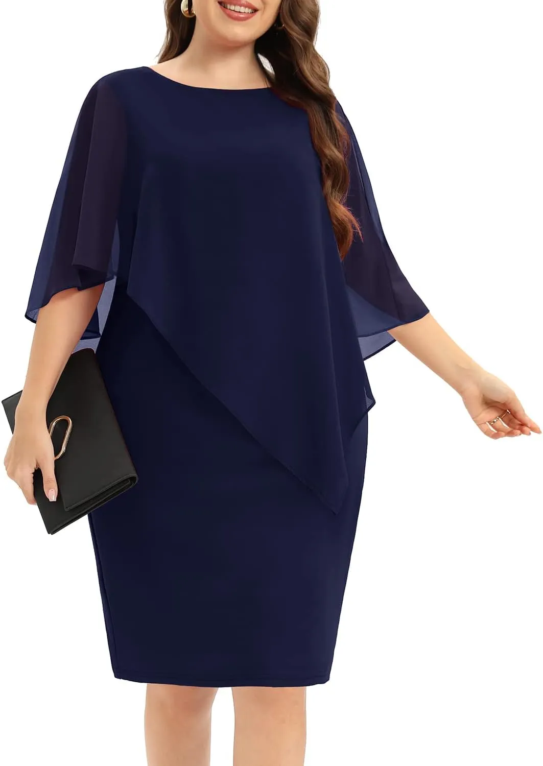 Plus Size Dresses Wedding Guest - Mother of The Bride Cocktail Semi Formal Cape Dresses
