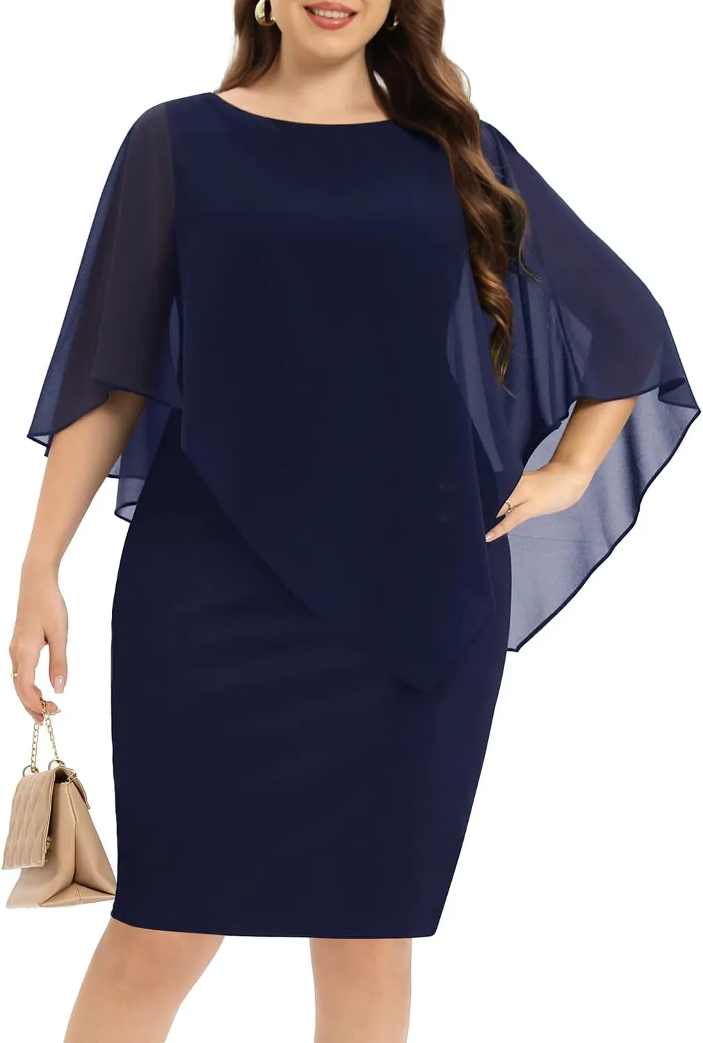 Plus Size Dresses Wedding Guest - Mother of The Bride Cocktail Semi Formal Cape Dresses