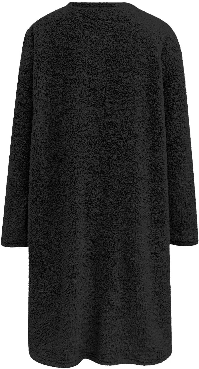 SHAOBGE Fleece Sherpa Pullover for Women Casual Crewneck Pullover Winter Warm Faux Fur Sweatshirts Loungwear Tops with Pocket