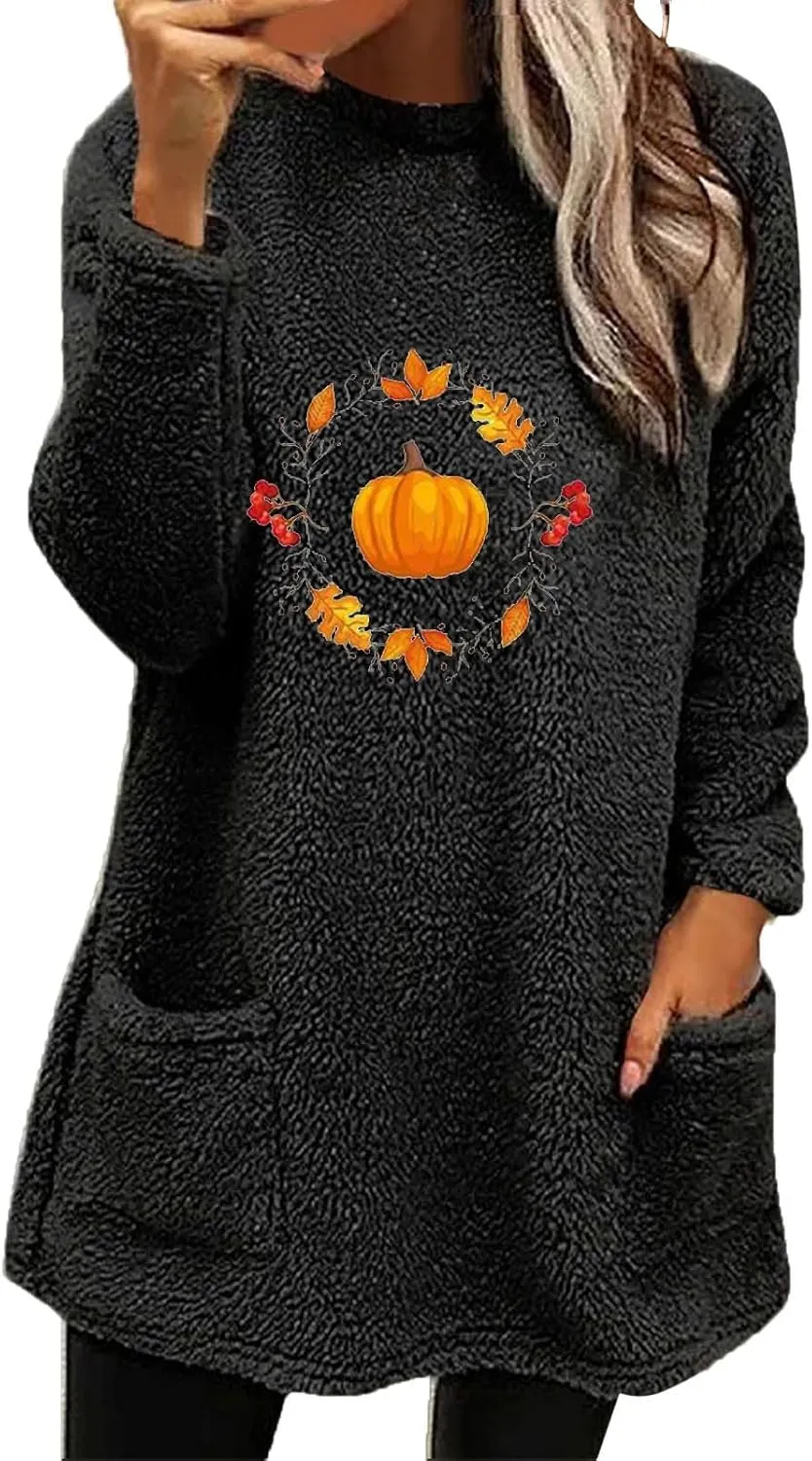 SHAOBGE Fleece Sherpa Pullover for Women Casual Crewneck Pullover Winter Warm Faux Fur Sweatshirts Loungwear Tops with Pocket