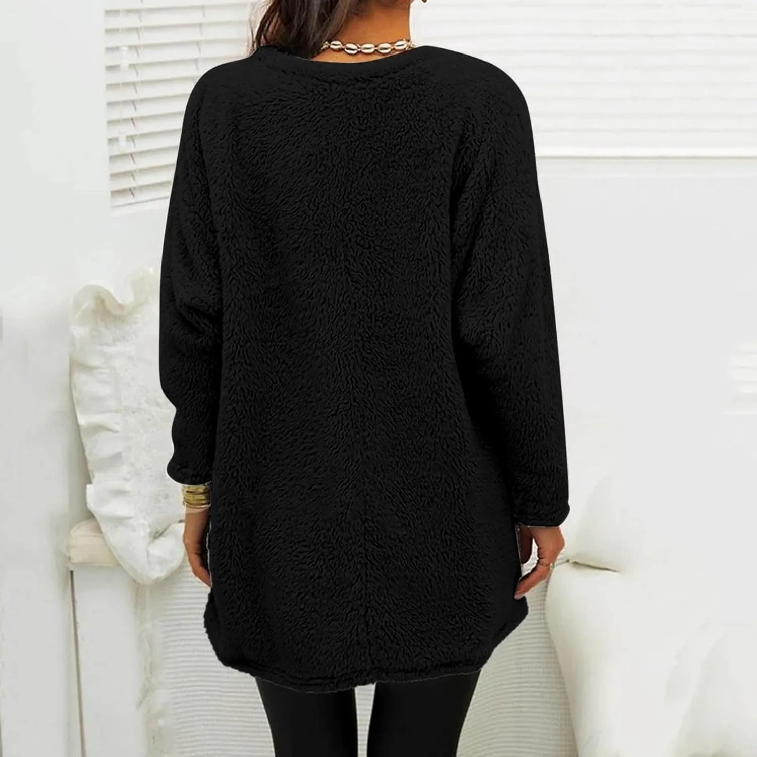SHAOBGE Fleece Sherpa Pullover for Women Casual Crewneck Pullover Winter Warm Faux Fur Sweatshirts Loungwear Tops with Pocket